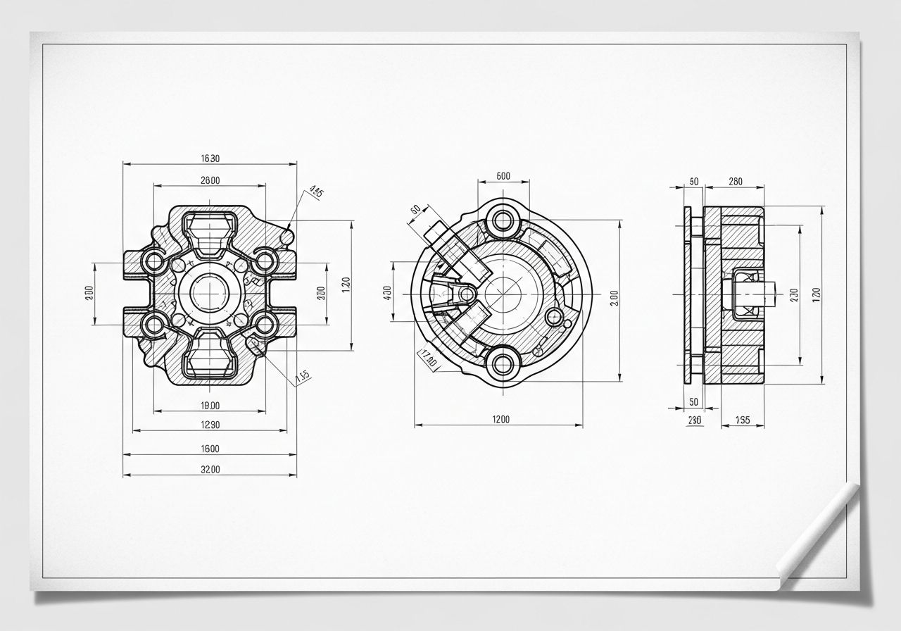 Пример технического чертежа с размерами — результат курса